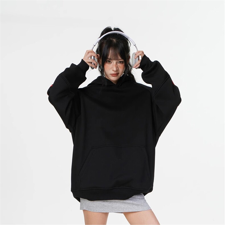 抖音得物高品质支持退换480克全棉加绒加厚宽松织带连帽卫衣CM23，男装卫衣，电商A486-1