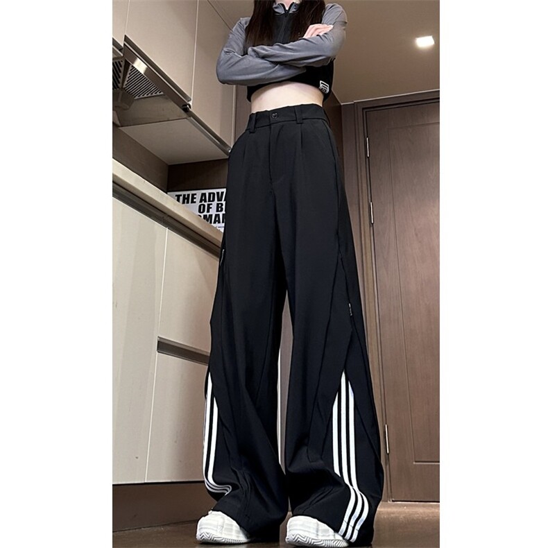 解构拉链三条杠美式阔腿裤男女垂感西裤街舞运动休闲裤子~XK110,男装西裤,星座601-2