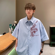 电商DSA028-DX2403100聚酯特P25新款港风潮流印花短袖衬衫男，男装T恤，电商A028