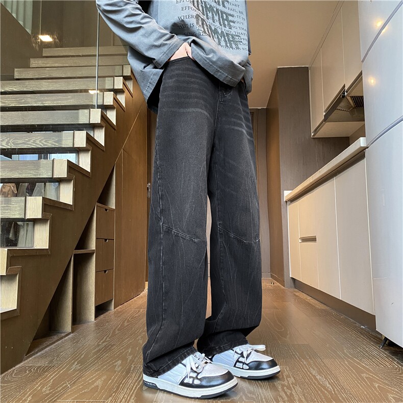 美式复古秋季vibe直筒微喇裤水洗宽松牛仔裤B315-K24188-p60控78,男装牛仔裤,电商B315