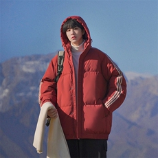 冬季港风三条杠撞色连帽棉衣加绒加厚拼色加厚棉衣外套MY6088P90，男装棉衣，电商A128