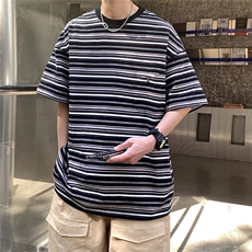 1港风条纹短袖T恤大码M-5XL立体口袋设计短袖T恤男DT8768P40控59，男装T恤，星座226-2