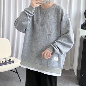 2023秋季青少年港风宽松假两件立体提花绣标卫衣男女同款 480-P30图片