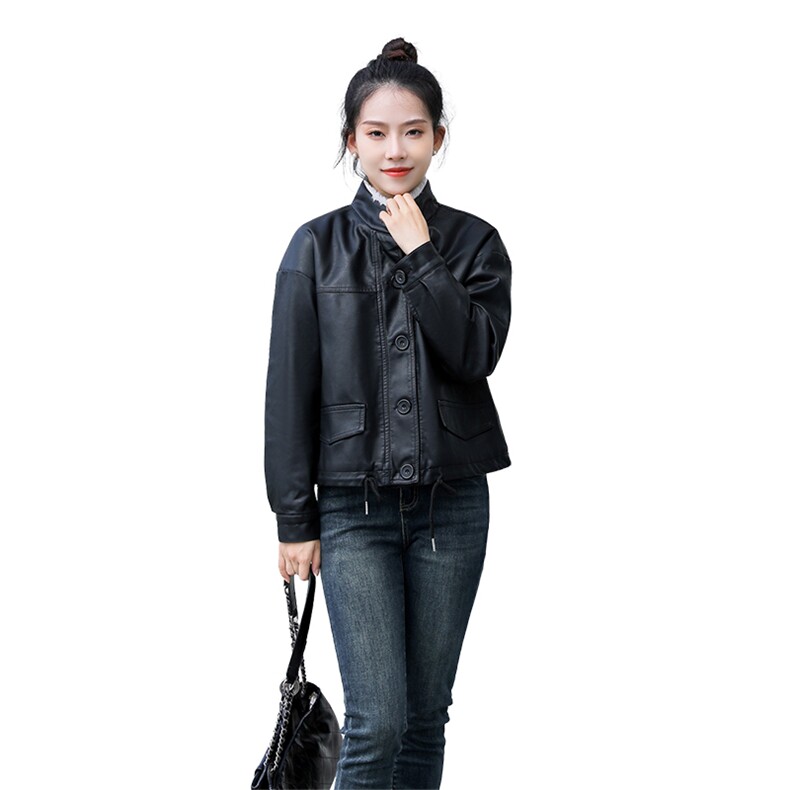 【2024冬季女装新款】时尚休闲加绒休闲皮衣外套皮棉,女装皮衣,缘衣格