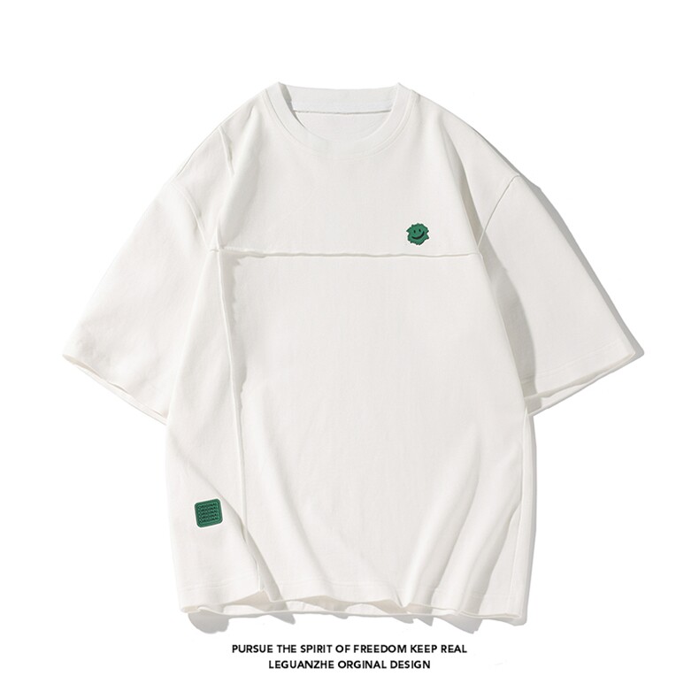 2024夏季新款港风白底大码圆领双纱短袖T恤M-5XHT24375-P40,男装T恤,电商A022
