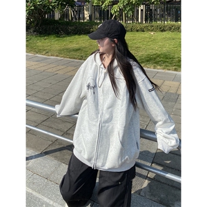 潮流美式街头创意印花开衫连帽卫衣春秋冬季宽松百搭拉链外套图片