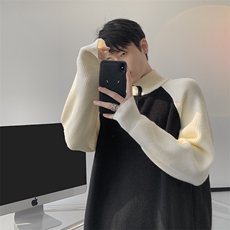 8XL-M半拉链立领毛衣外套男针织衫慵懒拼接插肩袖线衣MY19001P78，男装针织衫/毛衣，电商B312