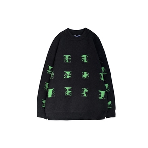 港风秋款男针织衫圆领套头毛衣破洞补丁外套M781 P45图片