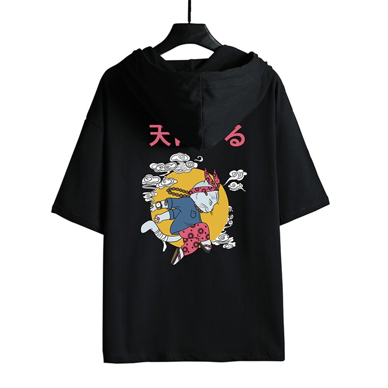 LD54012-P45连帽短袖t恤男大码胖子带帽五分袖中袖网格挂拍,男装T恤,电商A040A