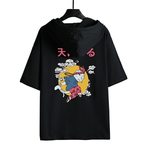 LD54012-P45 连帽短袖t恤男大码胖子带帽五分袖中袖 网格挂拍图片