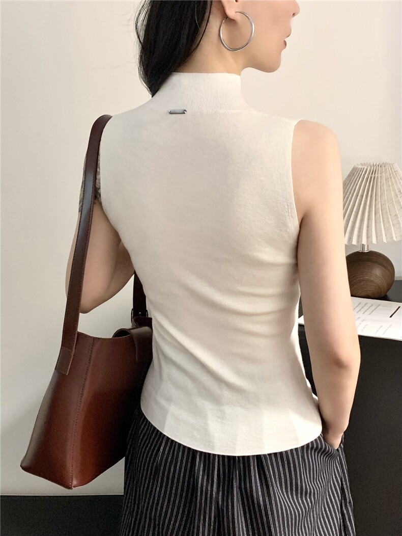 设计感小众半高领背心2025夏季新款修身显瘦气质无袖上衣女,女装背心吊带,缘满羊绒