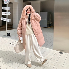 韩版宽松粉色羽绒服女2025冬季新款时尚气质中长款保暖白鸭绒外套，女装派克服，2C123