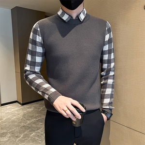 店主风秋冬新款小伙加厚假二件针织毛衣男301A-1/M65/P75控95图片