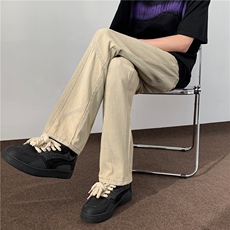 美式复古泥黄色做旧拼接牛仔裤男长裤宽松直筒裤子8008/p48，男装牛仔裤，电商B381-1