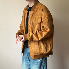 现货鹿皮绒夹克外套宽松休闲绣花棒球服男A351-AJ2595-P105，男装夹克，电商A351