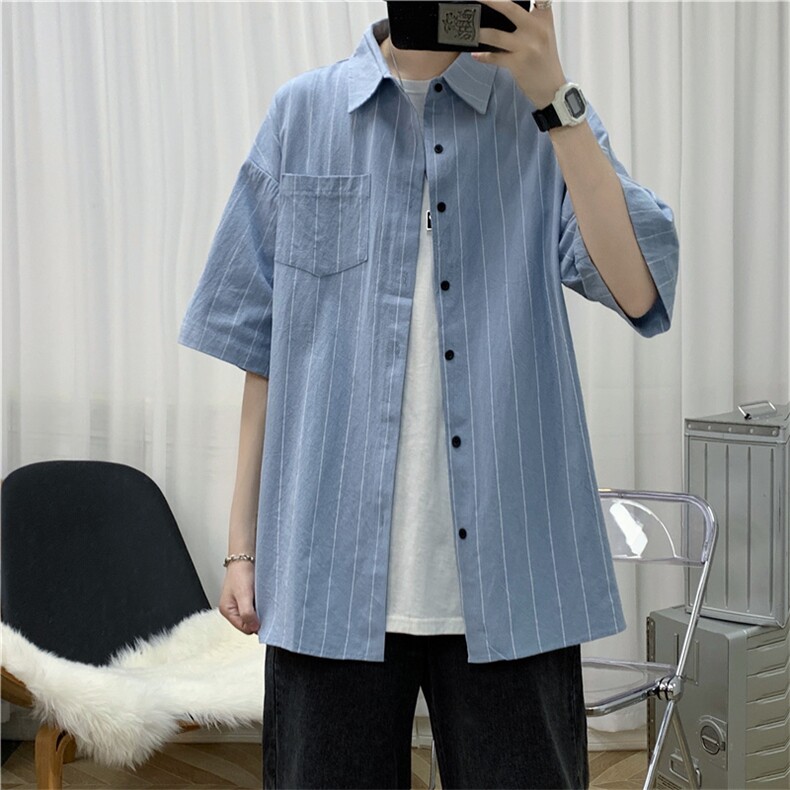 夏季ins潮牌5分短袖工装衬衫男士韩版潮流宽松休闲衬衣W717-P30,男装T恤,星座512-2