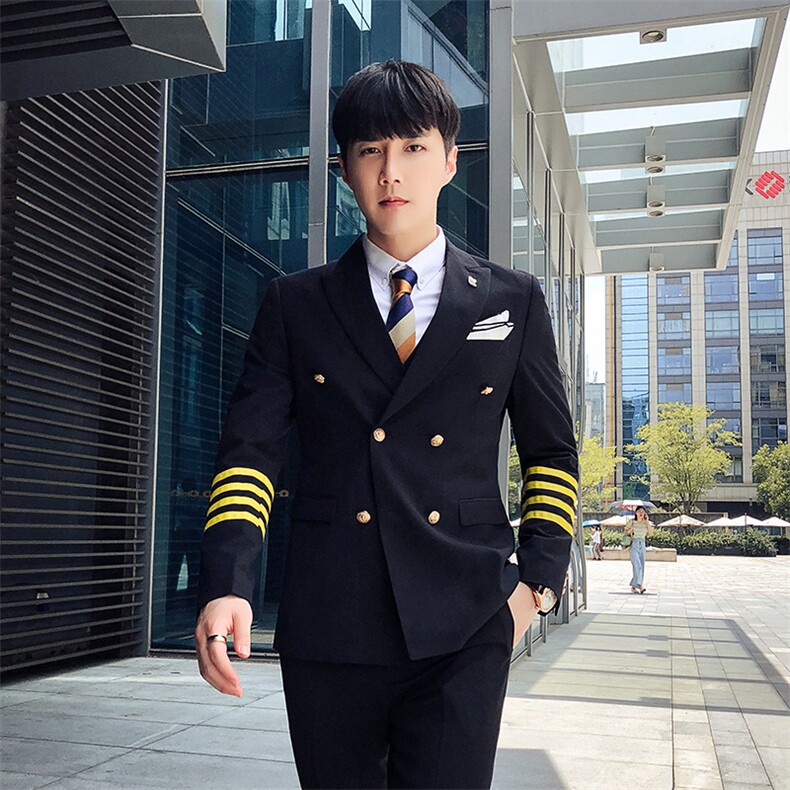 秋冬韩模新款双排扣西服套装男三件套空少服小西装A470-TZ77-P280,男装西服套装,电商A207