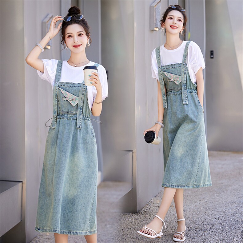 2024新款春夏减龄洋气套装网红宽松显瘦刺绣休闲套裤背带裤两件套，女装套装/套裙，然然