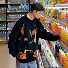 1港风日系宽松休闲情侣套头圆领印花加厚毛衣男7781P55加绒P70，男装针织衫/毛衣，星座226-2