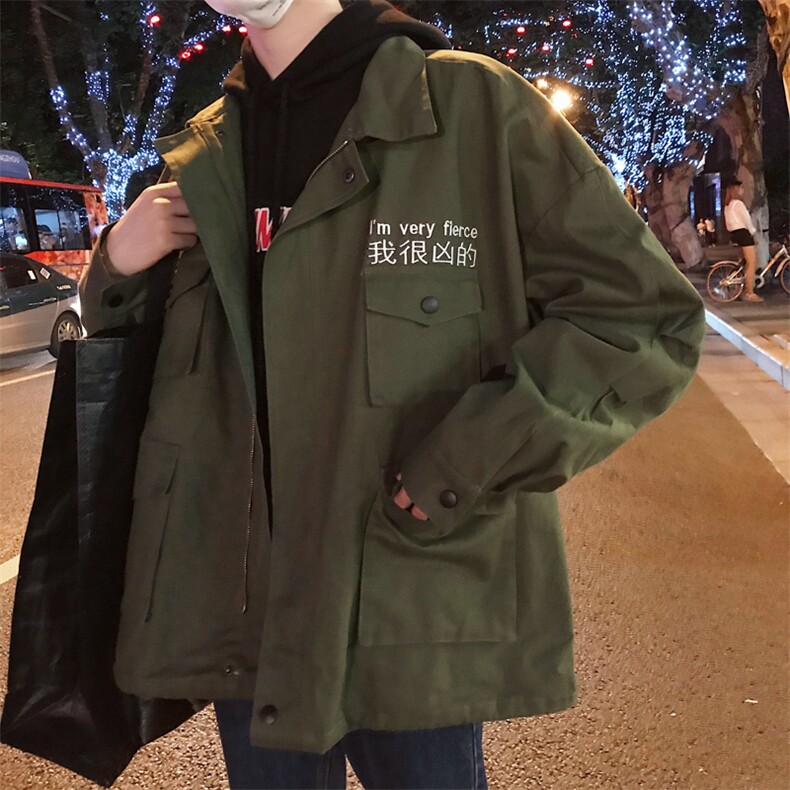 港风·新款·我很凶·的刺绣工装夹克刺绣外套薄款加绒款图片