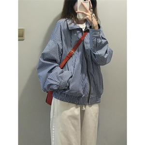 设计感双面穿学院风格纹工装夹克男女秋季格子宽松外套潮流JKX635图片