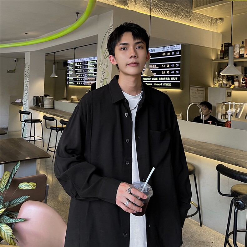 已下单24084-P45宽松阔版长袖衬衫男士大码衬衣男装慵懒风,男装衬衫,电商B280-1（原A049）