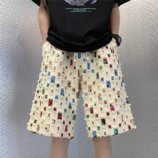 夏季男士休闲五分裤时尚潮流破洞补丁设计短裤沙滩裤DK430P43，男装休闲裤，星座410-2