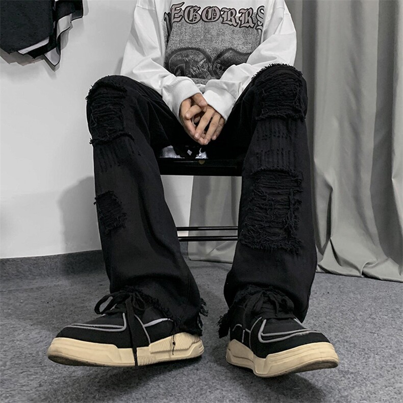B2212022秋冬美式ins高街小众重工艺破洞牛仔裤LK22065-P65控88,男装牛仔裤,电商B221