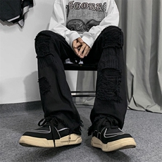 B2212022秋冬美式ins高街小众重工艺破洞牛仔裤LK22065-P65控88，男装牛仔裤，电商B221