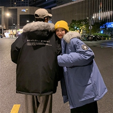 数据款现货连帽大毛领刺绣大口袋情侣学生中长款加厚白鸭绒羽绒服，男装羽绒服，星座301D-4(原星座1004-4）