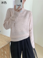 粉色半高领彩纱打底衫秋冬时尚柔软贴肤毛衣，女装针织衫/毛衣，牧思羊