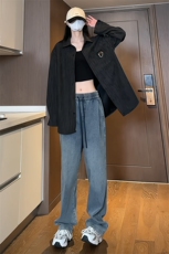 2024春季新款女模内景大码灯芯绒长袖衬衫M-5XHC24075-P50，男装衬衫，电商A022