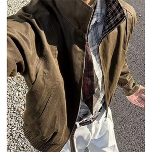 假两件复古翻领夹克男春秋美式痞帅外套休闲宽松 J759图片