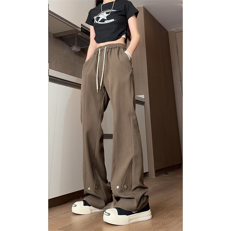 微喇垂坠感高腰纽扣西裤美式高街设计感长裤504-K198-TP38控68,男装西裤,星座504