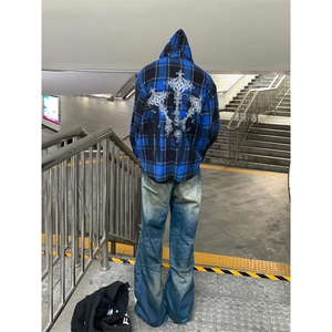 【有货】连帽格子衬衫男高级感痞帅美式拉链夹克外套C300CC-特P55图片