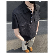 薄款衬衫短袖藏青色五分袖泡泡纱纯色简约宽松工装衬衣C656-P35，男装T恤，星座1213