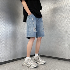 美式复古水洗破洞牛仔短裤夏季新款宽松休闲百搭五分裤，男装牛仔裤，星座410-6（原星座1304-1）