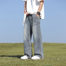 牛仔裤男春夏新款港风宽松水洗牛仔阔腿裤H90-P55，男装牛仔裤，星座214-3