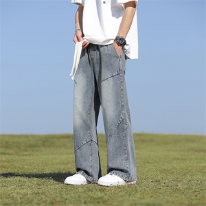 牛仔裤男春夏新款港风宽松水洗牛仔阔腿裤H90-P55图片