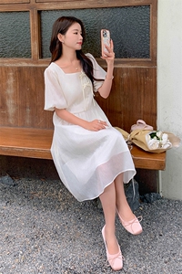 夏季新款上新！气质温柔风纯色中长款连衣裙女图片