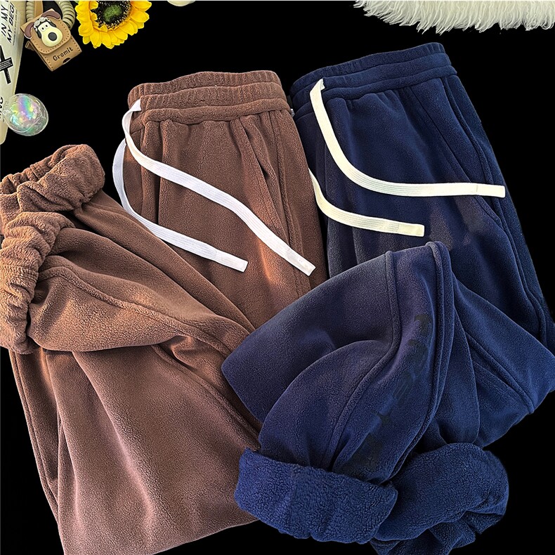 羊羔绒裤子男士冬季加绒加厚休闲长裤潮牌宽松青少年2025新款卫裤，男装休闲裤，电商A020