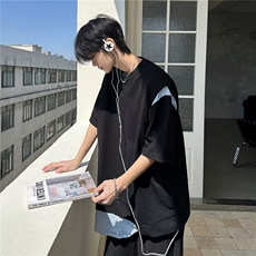 2025夏新款华夫格假两件休闲T恤T5052P45，男装T恤，星座1108