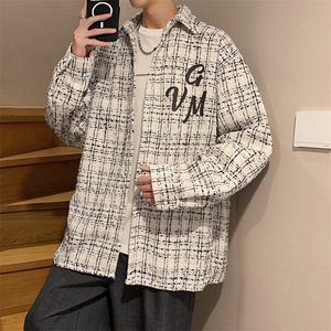 港风小香风衬衫男大码M-5XL中性情侣潮衬衫男CCS8019P45加绒P55图片