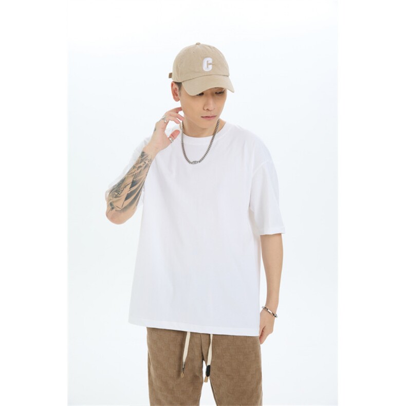 2024落肩纯棉短袖T恤圆领时尚宽松情侣装，男装T恤，电商A109