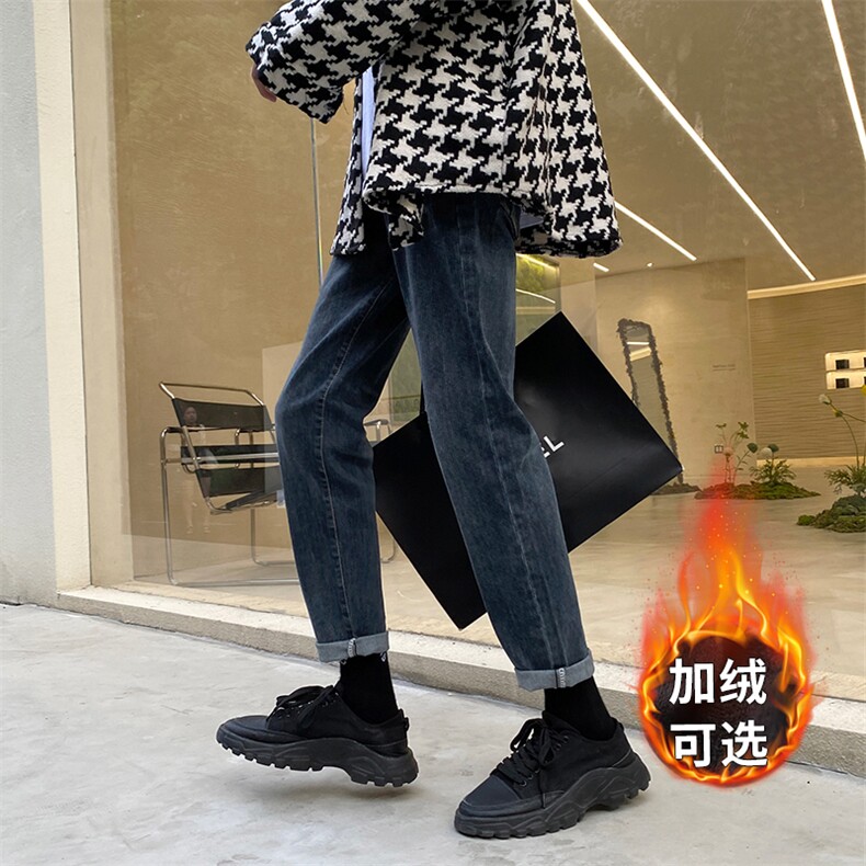 秋冬季加绒轻熟风休闲裤男蓝色修身小脚裤牛仔裤1412-1/607H/P60，男装牛仔裤，星座1412-1