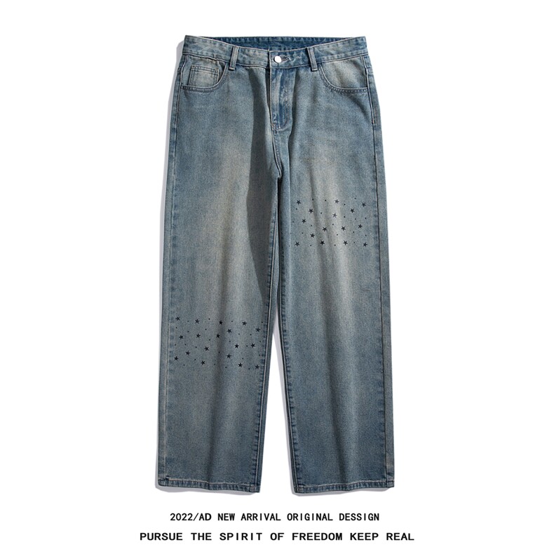 k790-P55-限价78-M-5XL得物美式现货泥黄牛仔裤白底大码长裤阔腿，男装牛仔裤，星座103A