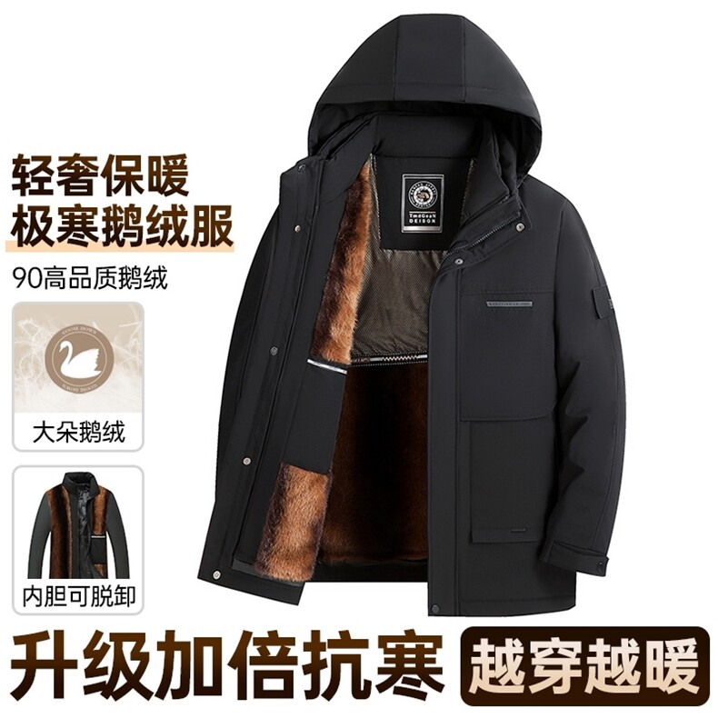 2025新款【可拆卸内胆】90白鸭绒连帽羽绒服外套男90绒新标图片