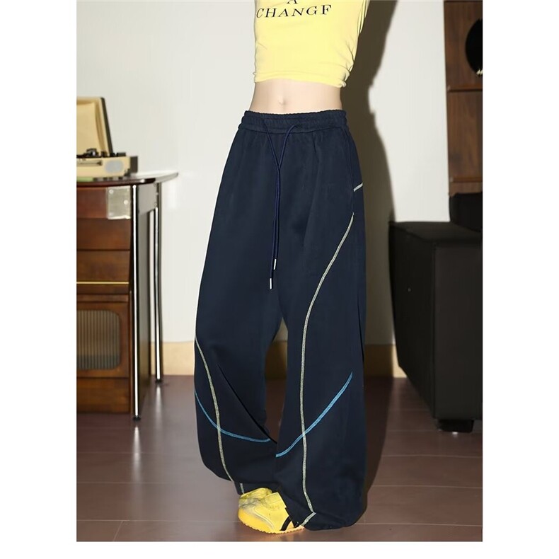美式明线撞色弯刀卫裤男女秋季宽松阔腿直筒休闲裤X785-P38,男装休闲裤,星座208-5