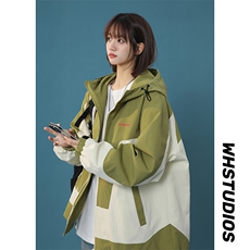秋季中性宽松拼接夹克潮休闲连帽冲锋衣外套潮XZ811A-JK3014-P88，男装夹克，星座811A
