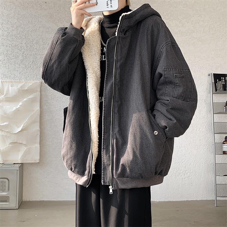 控价158牛仔棉衣男大码加绒羊羔绒牛仔棉服男棉袄NM53349-P140,男装棉衣,电商A040